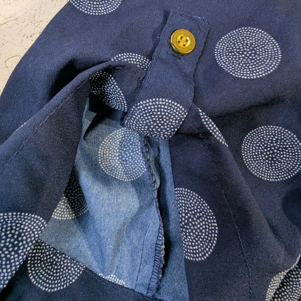 Oh! Mamma Navy Blue Polka Dot Tunic Shirt Women's Size L Sleeves V-Neck - Picture 5 of 8
